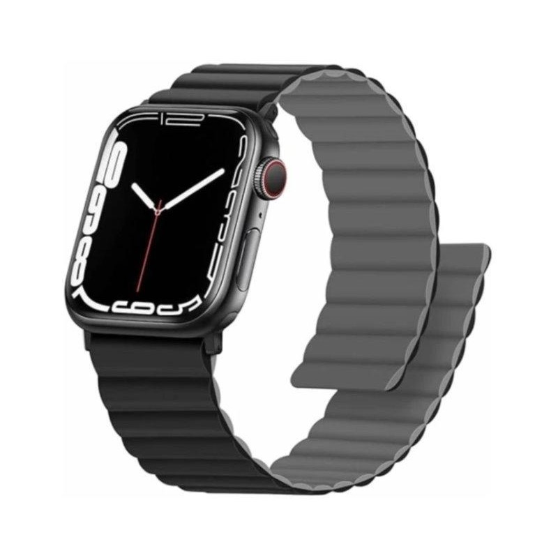 Swissten řemínek pro apple watch silikonový - magnetic 42 / 44 / 45 / 49 mm černo/šedý