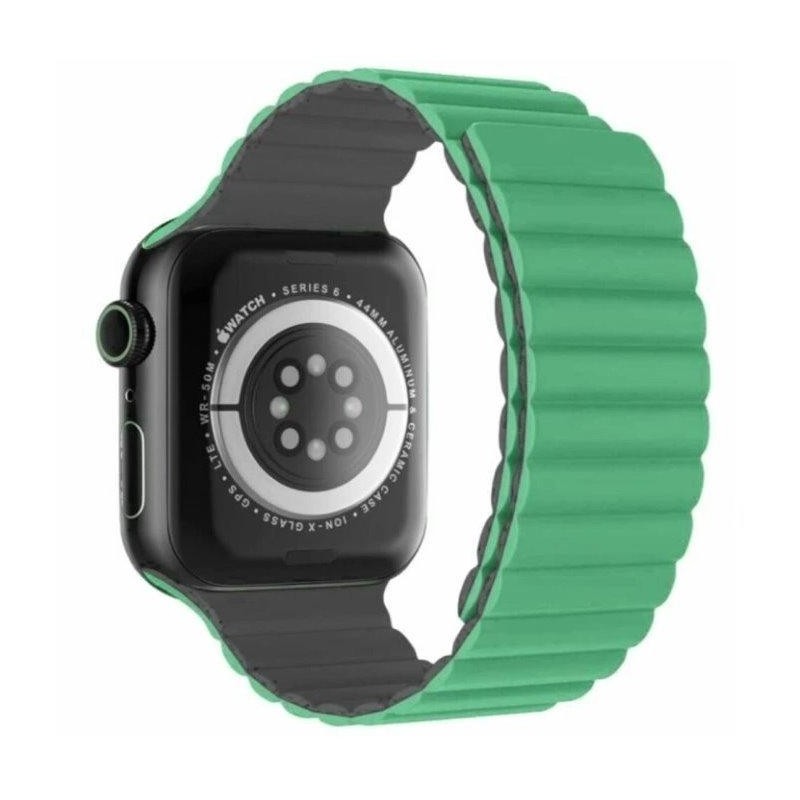 Swissten řemínek pro apple watch silikonový - magnetic 42 / 44 / 45 / 49 mm zeleno/šedý