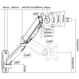Neomounts  WL70-450BL11/Držák displeje/na stěnu/17-32"/sklopný/rotace/plynový píst/3 čepy/VESA 100X100/nosn. 9kg/černý