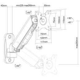 Neomounts  WL70-440BL11/Držák displeje/na stěnu/17-32"/sklopný/rotace/plynový píst/2 čepy/VESA 100X100/nosn. 9kg/černý