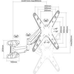 Neomounts  WL70-550BL14/Držák displeje/na stěnu/32-55"/sklopný/rotace/plynový píst/3 čepy/VESA 400X400/nosn. 30kg/černý
