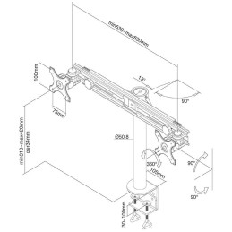 Neomounts FPMA-D700D/Držák displeje/na stůl/10-30"/svorka/VESA 100X100/nosn. 2x8kg/2 displeje/černý