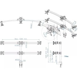 Neomounts FPMA-D700D6/Držák displeje/na stůl/19-27"/svorka/VESA 100X100/nosn. 6x8kg/6 displejů/černý
