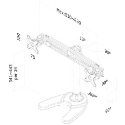 Neomounts FPMA-D700DD/Držák displeje/na stůl/19-30"/stojan+průchodka/VESA 100X100/nosn. 2x8kg/2 displeje/černý