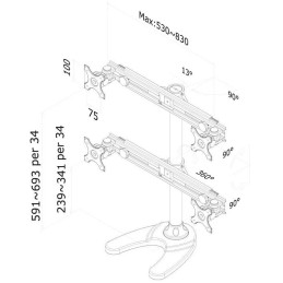 Neomounts FPMA-D700DD4/Držák displeje/na stůl/19-30"/stojan+průchodka/VESA 100X100/nosn. 4x8kg/4 displeje/černý