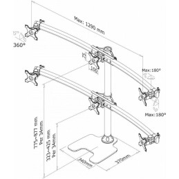 Neomounts FPMA-D700DD6/Držák displeje/na stůl/10-27"/stojan+průchodka/VESA 100X100/nosn. 6x8kg/6 displejů/černý