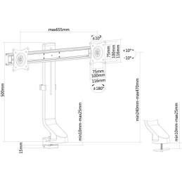 Neomounts FPMA-D860DBLACK /Držák displeje/na stůl/10-27"/svorka+průchodka/VESA 100X100/nosn.2x7kg/2 displeje/černý