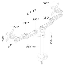 Neomounts FPMA-D935DG /Držák displeje/na stůl/10-27"/průchodka/3čepy/VESA 100X100/nosn.2x6kg/2 displeje/stříbrný