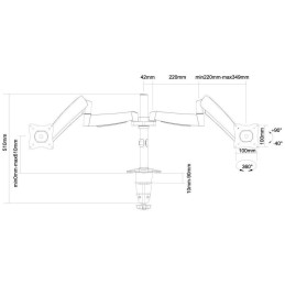 Neomounts FPMA-D950D/Držák displeje/na stůl/10-27"/svorka+průchodka/VESA 100X100/plyn. píst/nosn.2x9kg/2 displeje/stříbr