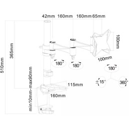 Neomounts FPMA-D1330SILVER / Flat Screen Desk Mount (clamp/grommet) / Silver