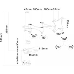 Neomounts FPMA-D1330WHITE / Flat Screen Desk Mount (clamp/grommet) / White
