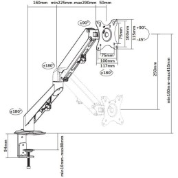Neomounts DS70-700BL1/Držák displeje/na stůl/17-27"/svorka/VESA 100X100/nosn. 7kg/plynový píst/1 displej/černý