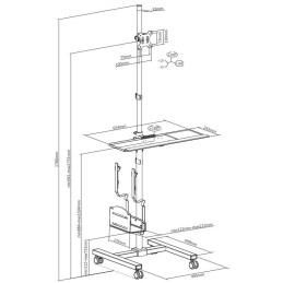 Neomounts FPMA-MOBILE1700 / Mobile Workplace Floor Stand (monitor, keyboard/mouse & PC) / Black