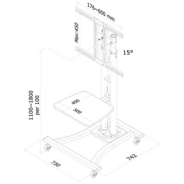 Neomounts PLASMA-M1800E / Mobile Flat Screen Floor Stand (height: 110-180 cm) / Silver