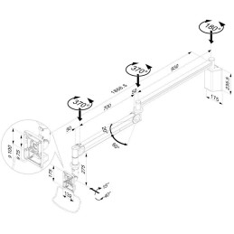 Neomounts  FPMA-HAW100 / Medical Flat Screen Wall Mount (162 cm long/170 cm high) / White