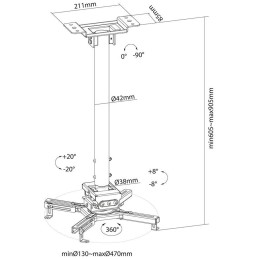 Neomounts  CL25-540BL1 / Projector Ceiling Mount (height adjustable: 60-90 cm) / Black