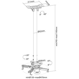 Neomounts  CL25-550BL1 / Projector Ceiling Mount (height adjustable: 74-114 cm) / Black