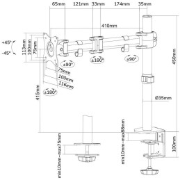 Neomounts Select NM-D135BLACK/Držák displeje/na stůl/10-27"/svorka+průchodka/VESA 100X100/nosn. 8kg/černý