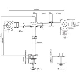 Neomounts Select NM-D135DBLACK/Držák displeje/na stůl/10-27"/svorka+průchodka/VESA 100X100/nosn. 2x 8kg/2 displeje/černý
