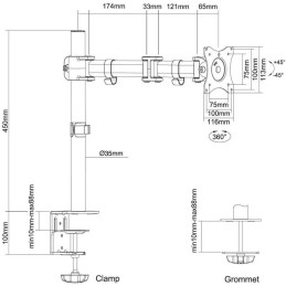 Neomounts Select NM-D135SILVER/Držák displeje/na stůl/10-30"/svorka+průchodka/VESA 100X100/nosn. 8kg/stříbrný