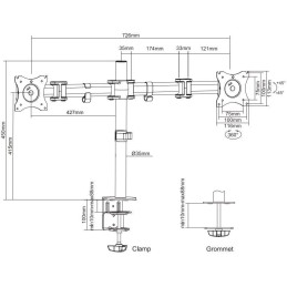 Neomounts Select NM-D135DSILVER/Držák displeje/na stůl/10-27"/svorka+průchodka/VESA 100X100/nosn. 2x 8kg/2 disp/stříbrný
