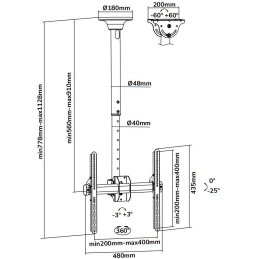 Neomounts Select NM-C440BLACK/Držák displeje/na strop/32-65"/náklon/rotace/nast.výšky/VESA 400X400/nosn. 50kg/černý