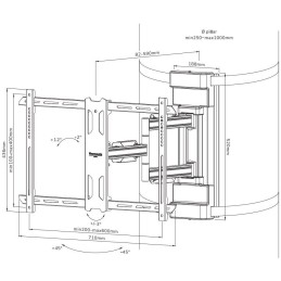 Neomounts Select WL40S-910BL16/Držák displeje/na sloup 25-100 cm/40-75"/sklopný/rotace/3čepy/VESA 600X400/nosn. 45kg/čer