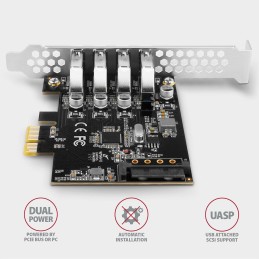AXAGON řadič do PCIe pro 4x USB 3.2 Gen1 / PCEU-43RS / SP & LP