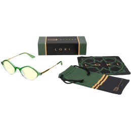 GUNNAR kancelářské/herní brýle LOKI ASGARD EDITION - MARVEL EMERALD-GOLD * jantarová skla * BLF 65 * GUNNAR focus