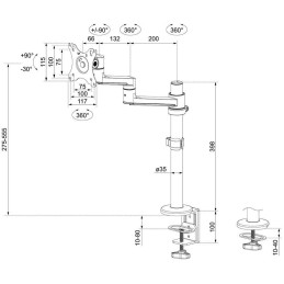 Neomounts DS60-425BL1 /Držák displeje/na stůl/17-27"/svorka+průchodka/3čepy/VESA 100X100/nosn.8kg/1 displej/černý