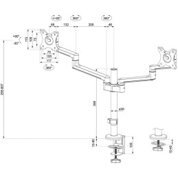 Neomounts DS60-425BL2 /Držák displeje/na stůl/17-27"/svorka+průchodka/3čepy/VESA 100X100/nosn.2x8kg/2 displeje/černý