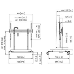 Vogels RISE Elektrický pojízdný TV lift, standardní kolečka, rychlost 80 mm/s černý