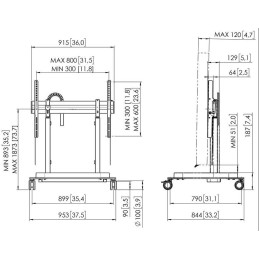 Vogels RISE Elektrický pojízdný TV lift, prémiová kolečka, rychlost 80 mm/s černý