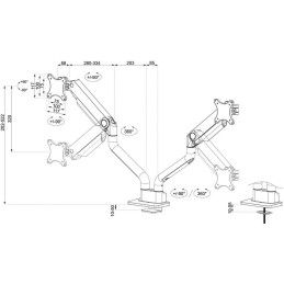 Neomounts DS70S-950WH2/Držák displeje/na stůl/17-35"/svorka+průch./VESA 100X100/nosn.2x18kg/plyn.píst/2 dis