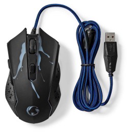 NEDIS herní myš GMWD210BK/ drátová/ optická/ podsvícená/ 3600dpi/ 6tlačítková/ USB/ černá