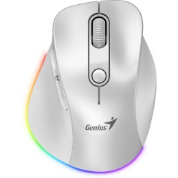GENIUS Ergo 9000S Pro Pearl White/ duální Bluetooth + 2,4GHz/ 2400 dpi/ bezdrátová/ 6tlačítková/ dobíjecí/ RGB/ bílá