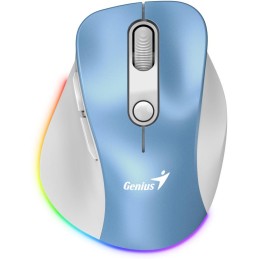 GENIUS Ergo 9000S Pro Light Blue/ duální Bluetooth + 2,4GHz/ 2400 dpi/ bezdrátová/ 6tlačítková/ dobíjecí/ RGB/ modrobílá