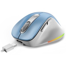 GENIUS Ergo 9000S Pro Light Blue/ duální Bluetooth + 2,4GHz/ 2400 dpi/ bezdrátová/ 6tlačítková/ dobíjecí/ RGB/ modrobílá