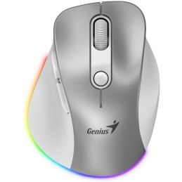 GENIUS Ergo 9000S Pro Silver/ duální Bluetooth + 2,4GHz/ 2400 dpi/ bezdrátová/ 6tlačítková/ dobíjecí/ RGB/ stříbrná