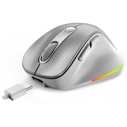 GENIUS Ergo 9000S Pro Silver/ duální Bluetooth + 2,4GHz/ 2400 dpi/ bezdrátová/ 6tlačítková/ dobíjecí/ RGB/ stříbrná