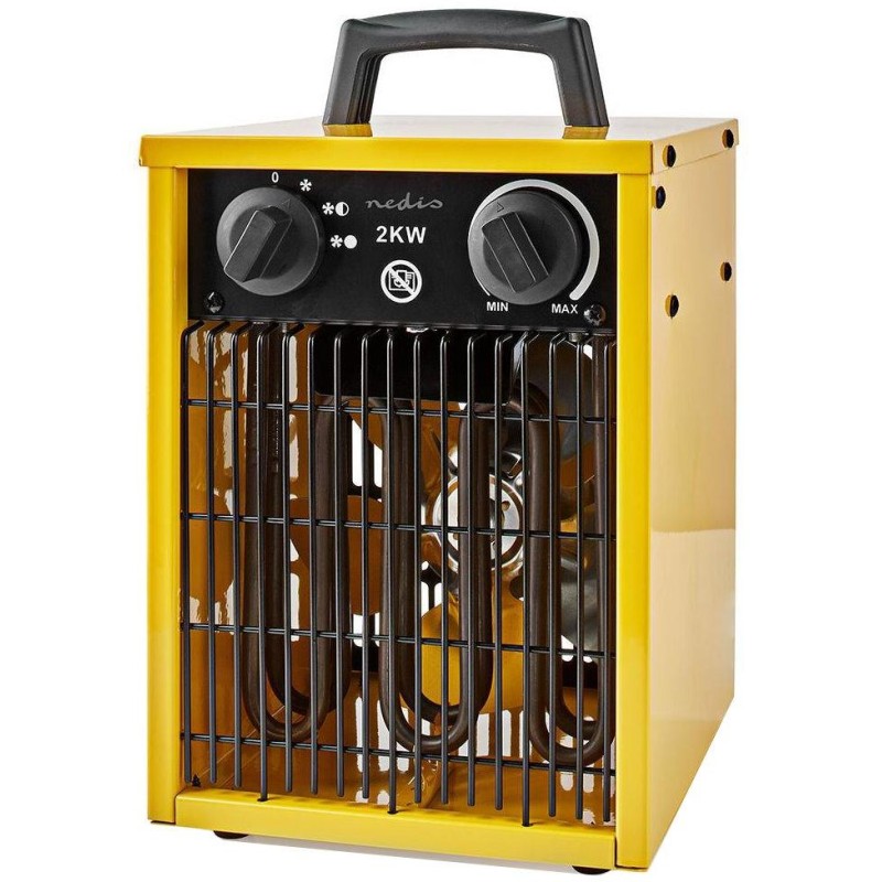 NEDIS průmyslový horkovzdušný ventilátor/ termostat/ spotřeba 2000 W/ 2 nastavení teploty/ IP24/ integ. úchyty/ žlutý