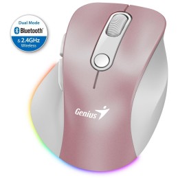 GENIUS Ergo 9000S Pro Pink/ duální Bluetooth + 2,4GHz/ 2400 dpi/ bezdrátová/ 6tlačítková/ dobíjecí/ RGB/ růžová