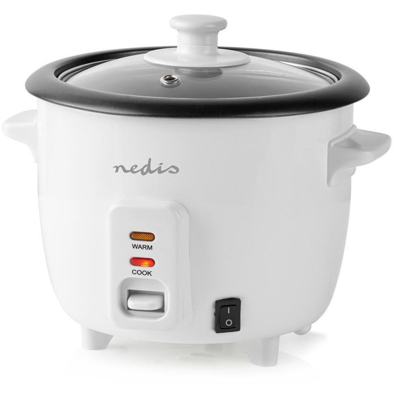 NEDIS rýžovar/ spotřeba 300 W/ objem 0,6 L/ nepřilnavý povrchy/ vyjímatelná miska/ automatické vypnutí/ bílý