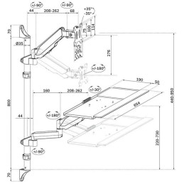 Neomounts  WL90-325BL1 / držák na zeď /pracovní místo / sezení-stání / monitor, klávesnice a myš