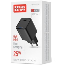 COLORWAY 1x USB-C/ síťová nabíječka/ GaN/ PD/ PPS/ 25W/ Černá