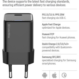 COLORWAY 1x USB-C/ síťová nabíječka/ GaN/ PD/ PPS/ 25W/ Černá