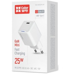 COLORWAY 1x USB-C/ síťová nabíječka/ GaN/ PD/ PPS/ 25W/ Bílá