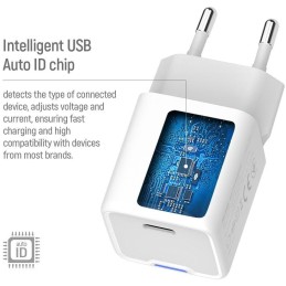 COLORWAY 1x USB-C/ síťová nabíječka/ GaN/ PD/ PPS/ 25W/ Včetně 100cm kabelu/ Bílá