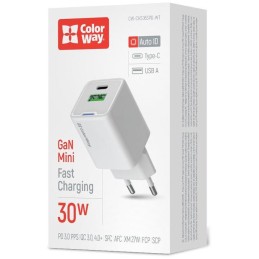 COLORWAY 1x USB-C/ síťová nabíječka/ GaN/ PD/ PPS/ QC/ 30W/ Bílá
