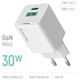COLORWAY 1x USB-C/ síťová nabíječka/ GaN/ PD/ PPS/ QC/ 30W/ Bílá